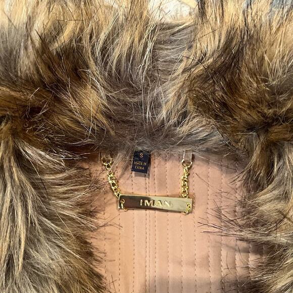 IMAN Leather and Faux Fur Collar Jacket Stripe Brown Women's Small (F-142) - Picture 5 of 8